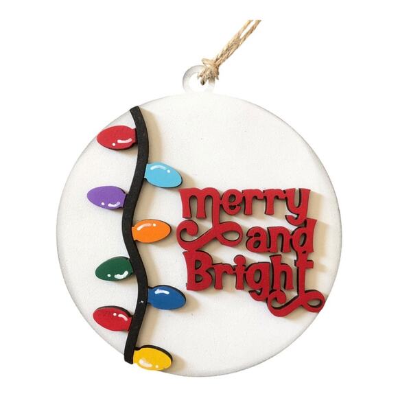 Whimsical  Red “Merry and Bright” Branch With Lights Ornament Hand Painted Wood - Picture 8 of 9